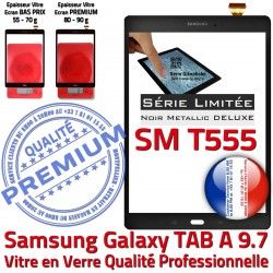 Prémonté SM Verre Assemblé Assemblée Ecran Noir Vitre 9.7 Samsung PREMIUM TAB-A Qualité Adhésif T555 Galaxy Tactile Metallic Noire