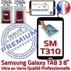 Galaxy Supérieure Prémonté Verre Coller 3 à TAB 8 TAB3 Samsung pouces Noire Vitre Qualité Assemblée Ecran PREMIUM T310 SM-T310 en SM Tactile