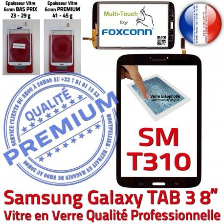 Galaxy TAB 3 SM-T310 Noire Verre à Assemblée Ecran T310 TAB3 SM PREMIUM Coller Samsung Prémonté Vitre Qualité 8 Tactile en pouces Supérieure