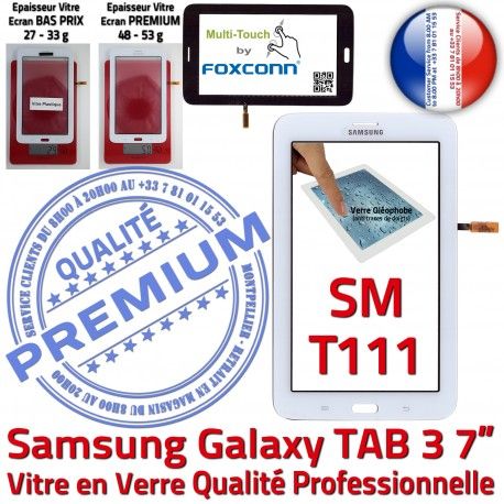 SM-T111 LITE Tab3 Blanche Prémonté PREMIUM en TAB3 Verre Galaxy Supérieure Ecran LCD Samsung Blanc T111 Qualité Adhésif Vitre Assemblée Tactile SM