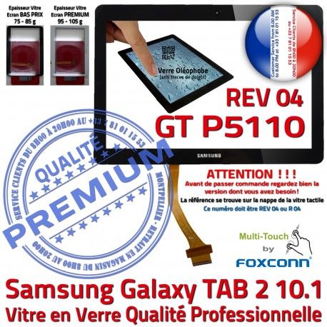 Galaxy TAB-2 GT P5110 REV R04 N Vitre Verre Ecran 10.1 LCD PREMIUM Noir en Samsung Supérieure Tactile Adhésif Prémonté Qualité