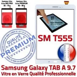 Blanche Samsung A Complet Verre Adhésif Galaxy Prémonté Qualité TAB PREMIUM TAB-A SM Tactile Blanc Vitre Écran SM-T555 Précollé T555 Complète