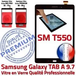 Tactile T550 Noir Qualité Vitre Adhésif TAB-A en Assemblée Verre TAB SM Samsung A Complet Noire Galaxy Écran Prémonté PREMIUM SM-T550 Complète