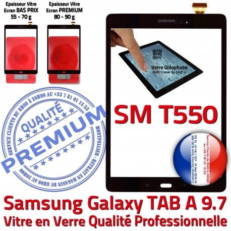 Galaxy TAB-A SM T550 Noire Écran Vitre SM-T550 Prémonté Qualité Complète PREMIUM Complet Adhésif Tactile Verre Assemblée A Noir en TAB Samsung
