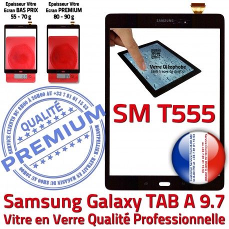 Galaxy TAB-A SM T555 Noire Complète Vitre Complet Verre Qualité Écran Tactile A en Prémonté TAB PREMIUM SM-T555 Adhésif Assemblée Samsung Noir