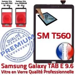 TAB-E Prémonté 9.6 Samsung SM Supérieure Tactile Noir Ecran TAB Noire Assemblée T560 Galaxy E PREMIUM Vitre Verre Qualité SM-T560 Adhésif