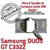 Samsung Duos GT c3322 S Pins Dorés souder Reader Prise OR Card Contacts ORIGINAL Carte Lecteur SLOT Connecteur à SIM Connector