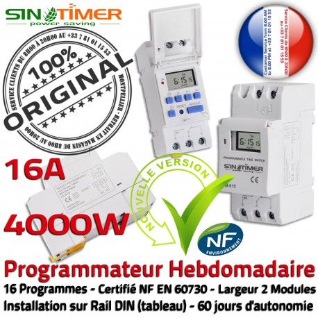 Programmateur Ouverture Jour 16A Portail DIN Journalière Digital Rail Automatique 4000W Programmation Electronique électrique 4kW Tableau Minuterie