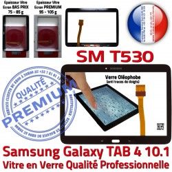 TAB4 Tab4 LCD SM-T530 N Tactile Galaxy Samsung Verre en Assemblée Noire Supérieure Ecran 10.1 Qualité Prémonté Adhésif Vitre PREMIUM