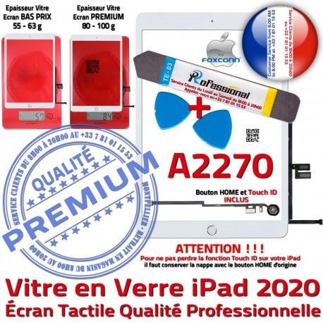 PACK iPad 2020 A2270 B Blanche KIT Outils Bouton Verre Qualité Réparation Adhésif Precollé Nappe Tactile Oléophobe Vitre HOME PREMIUM