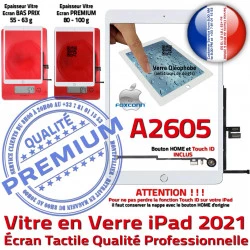 Nappe Tactile 2021 iPad Blanc Tablette Fixation Verre Oléophobe A2605 Réparation Qualité HOME Ecran Vitre Adhésif Caméra Monté