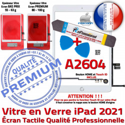 Precollé Verre Bouton B Adhésif Oléophobe Blanche Outils KIT A2604 Nappe 2021 Qualité HOME Vitre PREMIUM PACK Tactile Réparation iPad