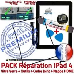 Verre Bouton Tablette Cadre N iPad PACK Noire HOME Adhésif 4 Vitre iPad4 KIT Precollé Tactile iLAME Outils Nappe Réparation PREMIUM Apple Joint