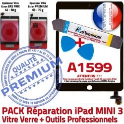 Touch 3 Verre A1599 Tactile MINI Tablette Attention PREMIUM iPad Noire N KIT Outils PACK Precollé Mini Adhésif Vitre Qualité Réparation ID