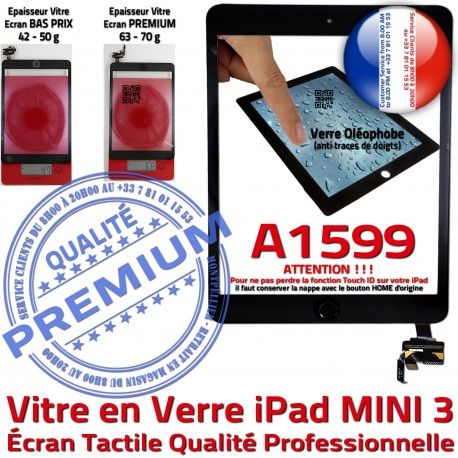 iPad Mini3 A1599 Noir Tablette Ecran Tactile Nappe Monté Filtre Verre Fixation Vitre Adhésif Home Réparation Oléophobe Bouton Caméra