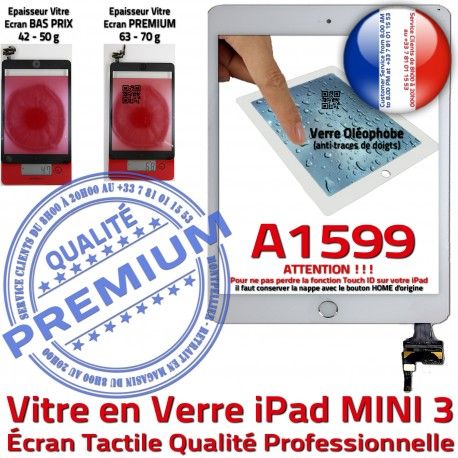 iPad Mini3 A1599 Blanc Caméra Réparation Oléophobe Tablette Adhésif Monté Verre Nappe Vitre Tactile Bouton Fixation Filtre Home Ecran