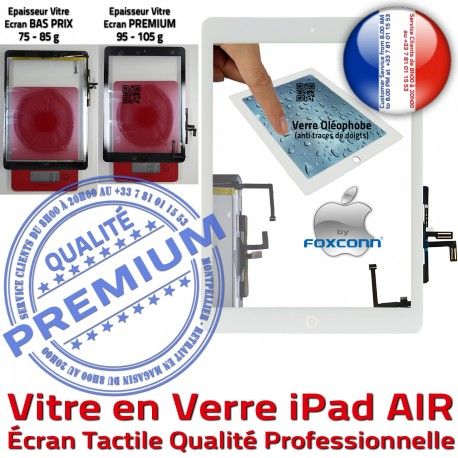 iPad AIR 5 Adhésif Prémonté HOME Fixation Remplacement Precollé A++ Oléophobe Verre PREMIUM Ecran Caméra Qualité Bouton Tactile Vitre Blanc