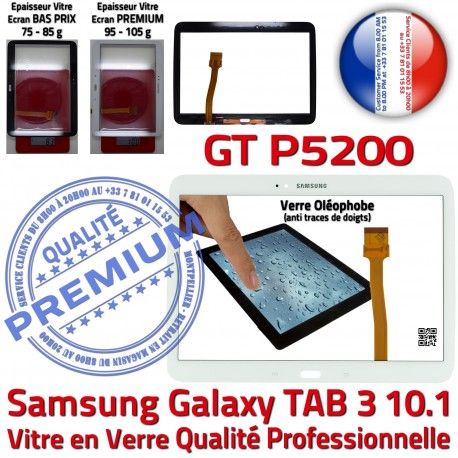 Samsung Galaxy TAB 3 GT-P5200 B Supérieure Tactile LCD Assemblée Blanche Ecran 10.1 en Qualité Vitre Verre Adhésif Prémonté PREMIUM TAB3 P5200 GT