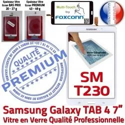 Supérieure Vitre TAB Assemblée SM-T230 Verre Adhésif 7 T230 Blanche PREMIUM Samsung Qualité B 4 Prémonté Ecran LCD inch TAB4 Galaxy SM Tactile