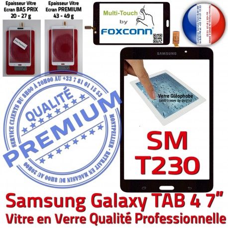 Samsung Galaxy SM-T230NZWAXEF N Noire Assemblée Supérieure Verre Ecran TAB4 Qualité LCD Tactile Adhésif PREMIUM Vitre Prémonté