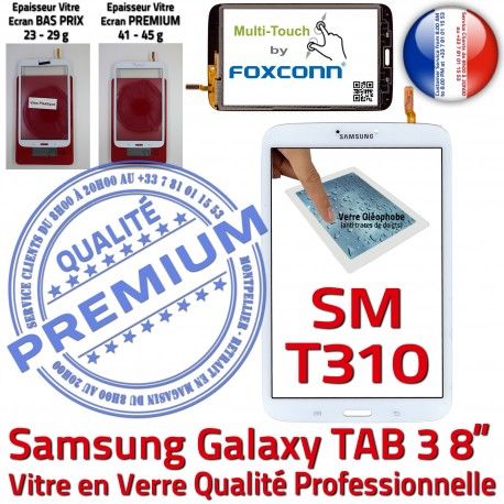 Samsung Galaxy SM-T310 TAB3 B Blanche 8 à Tactile pouces Vitre Assemblée Ecran Supérieure Qualité Prémonté en PREMIUM Coller Verre