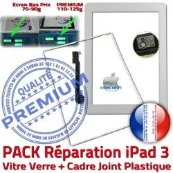 Réparation Contour iPad3 Blanche Tablette Cadre Joint KIT HOME PREMIUM Bouton Apple Verre Adhésif B Precollée Tactile Vitre PACK