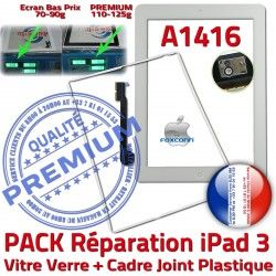 PACK Precollée Joint Bouton Blanche PREMIUM A1416 Cadre B Tactile 3 Vitre Verre Réparation iPad Apple Adhésif Tablette iPad3 HOME Contour