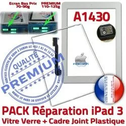 Réparation iPad 3 Vitre A1430 Tactile Bouton Tablette Blanche Verre PREMIUM PACK Precollée Cadre Adhésif B Contour Joint Apple HOME iPad3