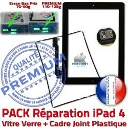 Cadre Noire Vitre Verre Precollé Apple Joint Tactile PACK Réparation KIT HOME iPad Adhésif N Contour Chassis 4 Tablette iPad4 Bouton PREMIUM