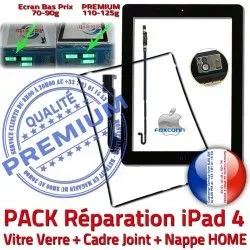 PREMIUM Apple N Tablette PACK Joint Verre Bouton Adhésif Precollé Vitre 4 KIT Cadre Nappe iPad4 HOME Réparation Noire iPad Tactile Plastique