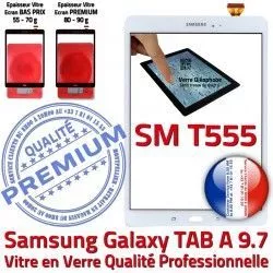 Galaxy Tactile 9.7 SM-T555 Vitre T555 Samsung Supérieure Adhésif Blanche Prémonté SM Qualité Ecran Assemblée TAB-A Verre TAB A PREMIUM Blanc B