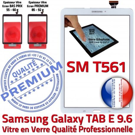 Samsung Galaxy TAB-E SM T561 B PREMIUM Supérieure Assemblé Qualité Vitre Verre SM-T561 Ecran Adhésif Assemblée Blanche Tactile 9.6 Blanc