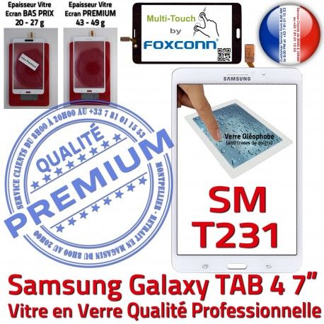Samsung Galaxy SM-T231NZWAXEF B Blanche Tactile Supérieure PREMIUM TAB4 Adhésif Verre Qualité LCD Assemblée Vitre Ecran Prémonté