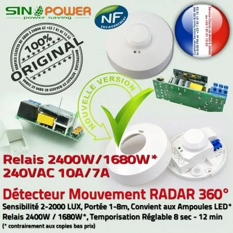 Éclairage Automatique SINOPower Détecteur Personne Alarme Basse Présence Détection Radar Passage Interrupteur Lampe HF de Consommation